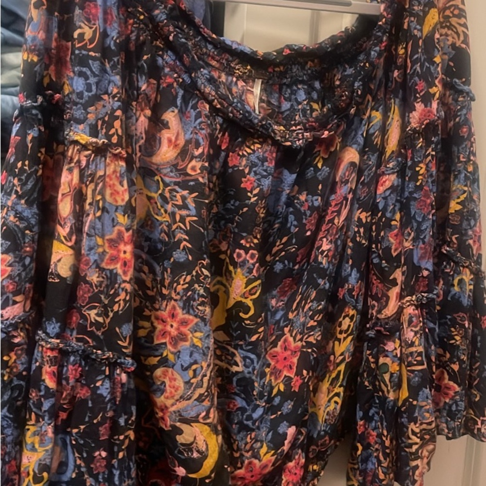Free People Black Floral Blouse